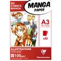 Bloc Manga Ilustraciones Clairefontaine, A3, 29,7 cm x 42 cm, 100 g/m², Liso, Bloc encolado 1 lado 50 hojas