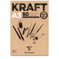 Bloc Kraft marrón Clairefontaine (120g/m2), A3, 29,7 cm x 42 cm, 120 g/m², De canalé, Bloc de 50 hojas,
