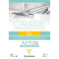 Papel de calco aterciopelado Clairefontaine, 55 g/m², A3, 29,7 cm x 42 cm, 1 unidad, Bloc encolado 1 lado 50 hojas