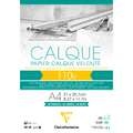 Papel de calco aterciopelado Clairefontaine, 110 g/m², A4, 21 cm x 29,7 cm, 1 unidad, Bloc encolado 1 lado
