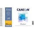 Papel Canson Montval, 13,5 cm x 21 cm, 300 g/m², Fin, Bloque con espiral, 12 hojas