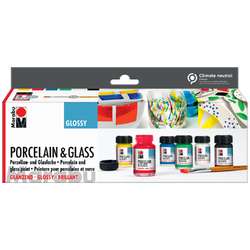Set de pintura porcelana y vidrio brillante Marabru, 6 x 15 ml