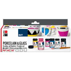 Set de pintura porcelana y vidrio mate Marabru, 6 frascos de 15 ml