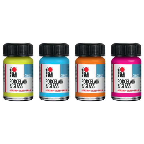 Pinturas porcelana y vidrio brillante Marabru, frascos de 15 ml 