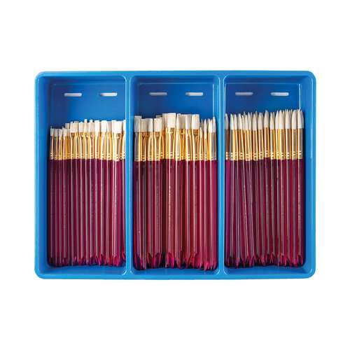 Caja de 120 pinceles escolares redondos y planos de cerdas de cerdo blancas Royal Langnickel 