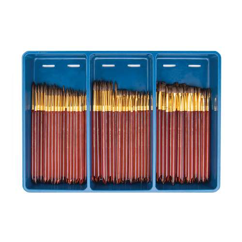 Caja de 120 pinceles escolares redondos y planos de pelo natural suave Royal Langnickel 